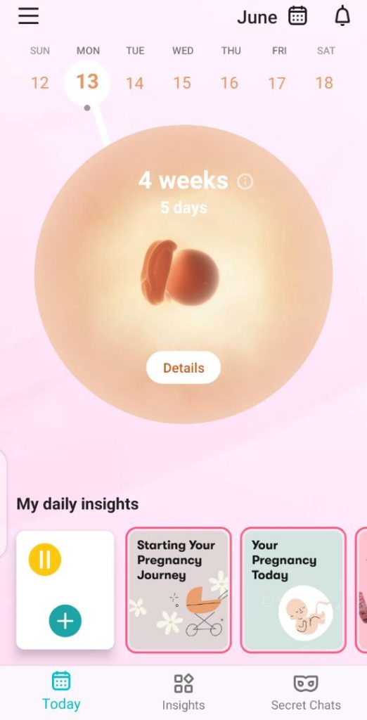 Flo interface, my pregnancy test result 